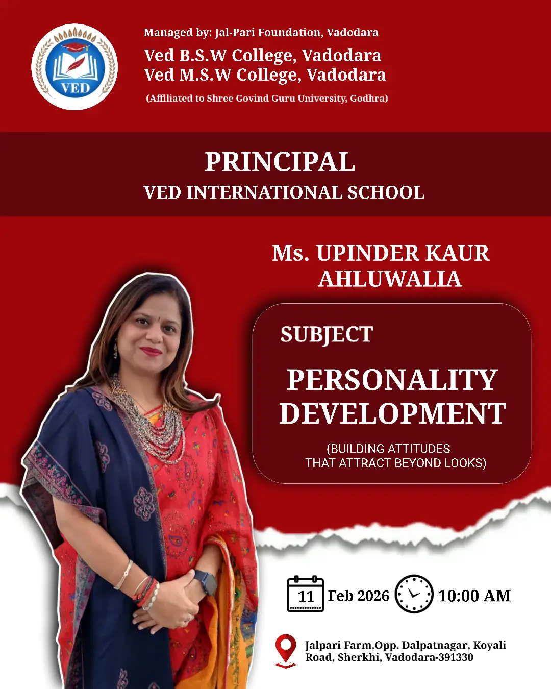 Personality Development Workshop poster by Ved College
